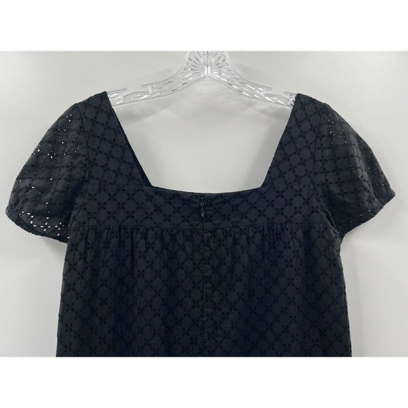 Vince Women’s Short Sleeve Square Neck Cotton Eyelet Lined Dress Black Size 4 - Picture 6 of 12